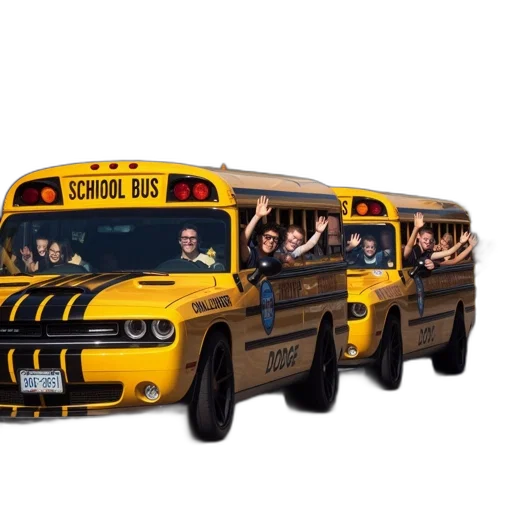 car, concept art, 3d render, photorealistic, three, yellow, school, buses transparent PNG cut-out