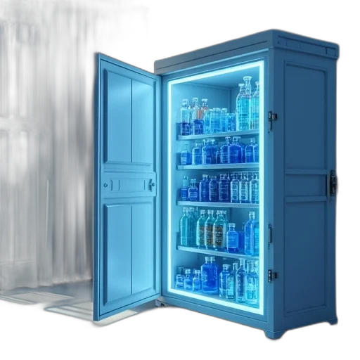 furniture, bottle, 3d render, concept art, photorealistic, blue, ozone, generator transparent PNG cut-out