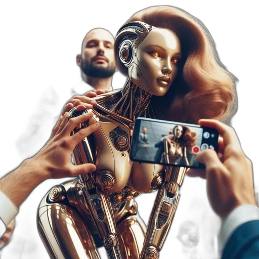 robot, face, cyberpunk, concept art, 3d render, photorealistic, man, holds transparent PNG cut-out