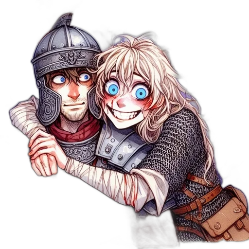sword, watercolor, fantasy art, concept art, comic book art, two, animated, characters transparent PNG cut-out