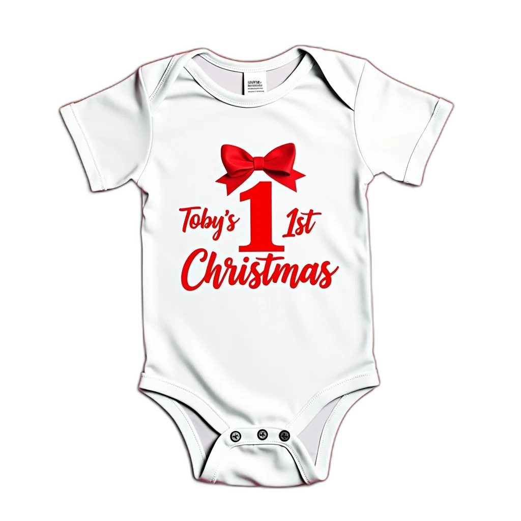 white, onesie, red, graphic, design, front, features, text transparent PNG cut-out