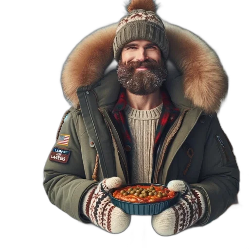 jacket, hat, food, face, concept art, photorealistic, 3d render, pixel art transparent PNG cut-out