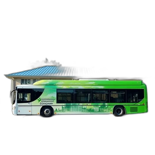 3d render, photorealistic, concept art, cartoon, green, white, city, bus transparent PNG cut-out