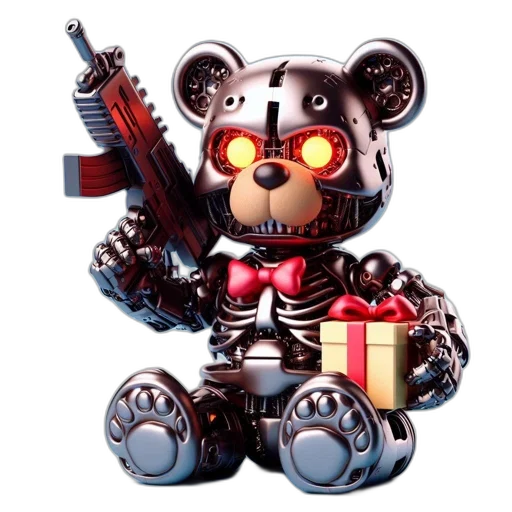 weapon, robot, concept art, 3d render, cyberpunk, pixel art, anthropomorphic, metallic transparent PNG cut-out