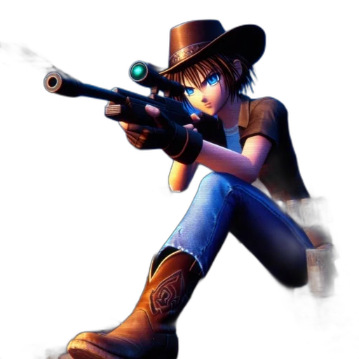 weapon, staff, concept art, pixel art, comic book art, cartoon, animated, cowgirl transparent PNG cut-out