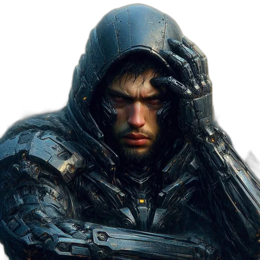 jacket, face, concept art, photorealistic, cyberpunk, fantasy art, close-up, man transparent PNG cut-out