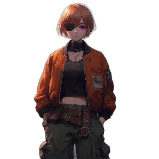 jacket, staff, mask, weapon, cyberpunk, concept art, pixel art, anime transparent PNG cut-out
