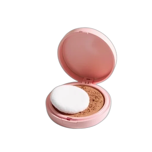 3d render, pastel, compact, powder, pink, lid, open, revealing transparent PNG cut-out