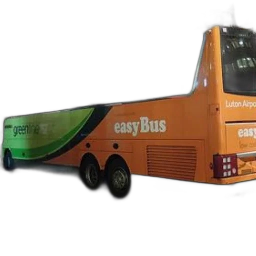 3d render, photorealistic, orange, green, easybus, parked, street, night transparent PNG cut-out