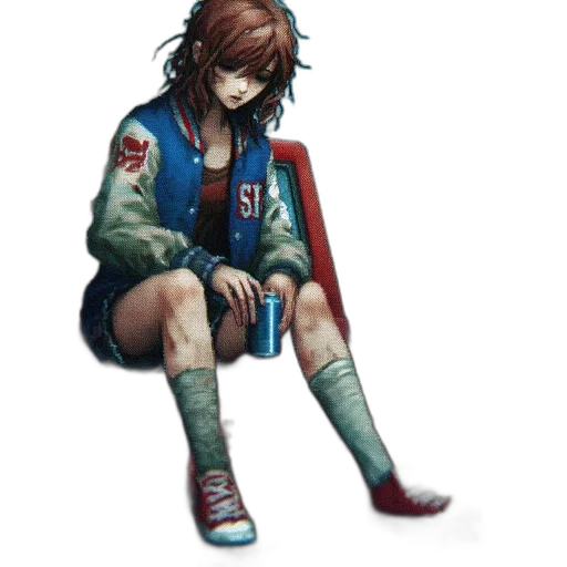jacket, weapon, staff, face, concept art, pixel art, cyberpunk, comic book art transparent PNG cut-out