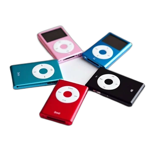 collection, five, different, colored, ipods, arranged, circular, pattern transparent PNG cut-out