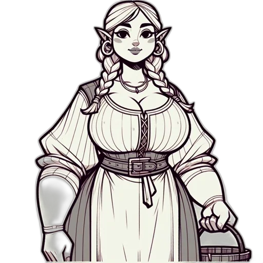 dress, staff, concept art, fantasy art, pencil sketch, pixel art, monochrome, female transparent PNG cut-out