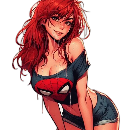 comic book art, concept art, anime, watercolor, red, animated, female, character transparent PNG cut-out