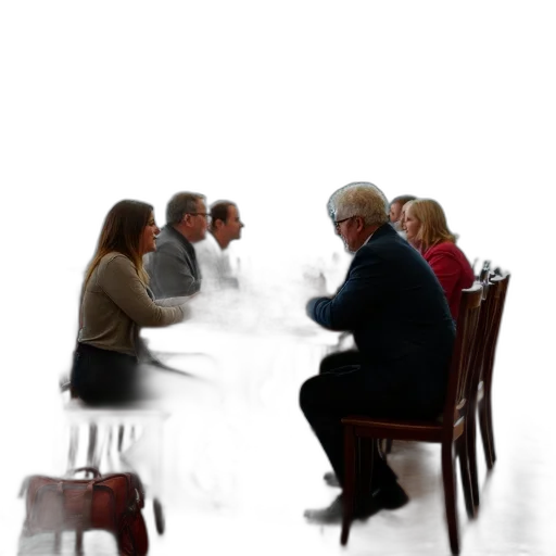 staff, furniture, 3d render, group, people, seated, long, dining transparent PNG cut-out