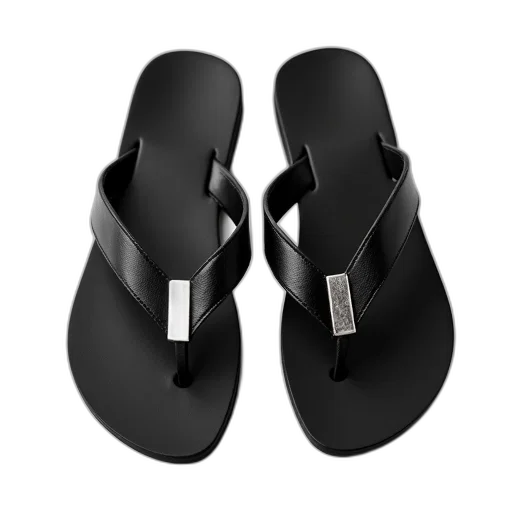 shoes, 3d render, pair, black, flip-flops, metallic, silver, accent transparent PNG cut-out