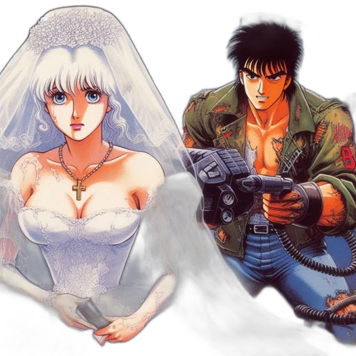 concept art, anime, comic book art, vaporwave, two, contrasting, animated, characters transparent PNG cut-out