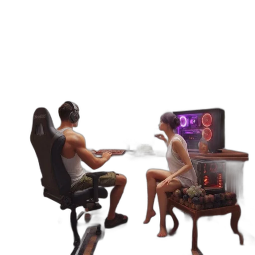 furniture, robot, concept art, 3d render, pixel art, cyberpunk, outer space, neon lights transparent PNG cut-out