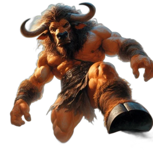 animal, concept art, fantasy art, 3d render, athletic, bull-headed, figure, golden transparent PNG cut-out