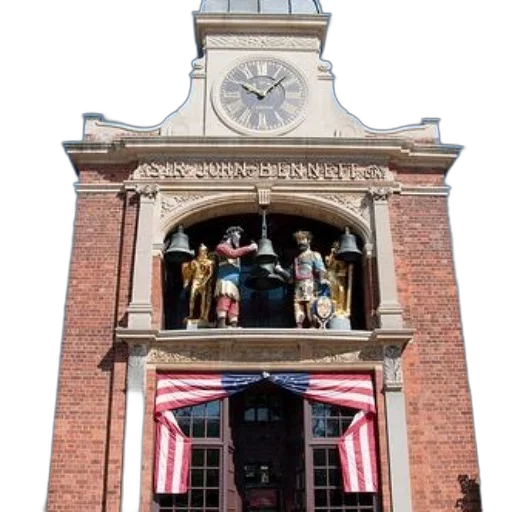 building, staff, city street, tall, brick, clock, tower, large transparent PNG cut-out