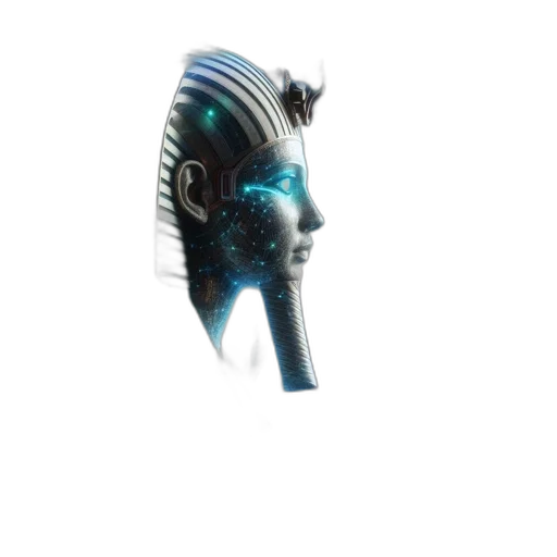 mask, robot, staff, weapon, concept art, 3d render, cyberpunk, vaporwave transparent PNG cut-out