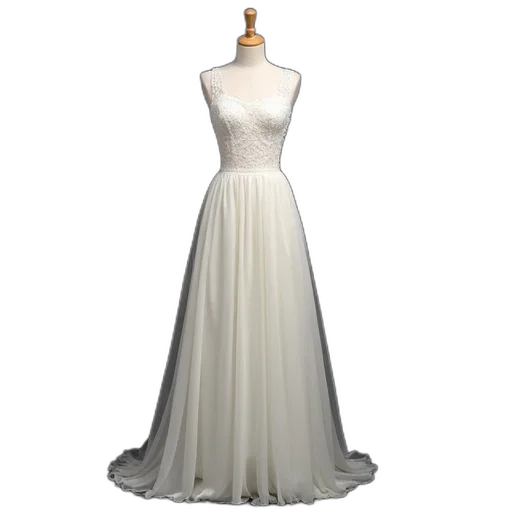 dress, 3d render, mannequin, dressed, white, floor-length, full, skirt transparent PNG cut-out