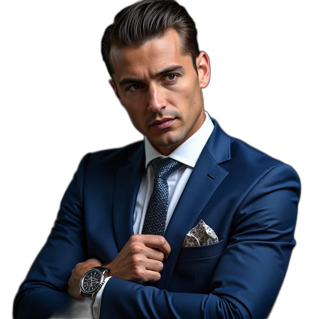 jacket, face, staff, photorealistic, man, slicked-back, hair, wearing transparent PNG cut-out