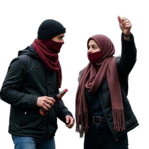 weapon, mask, jacket, group, people, gathered, street, some transparent PNG cut-out