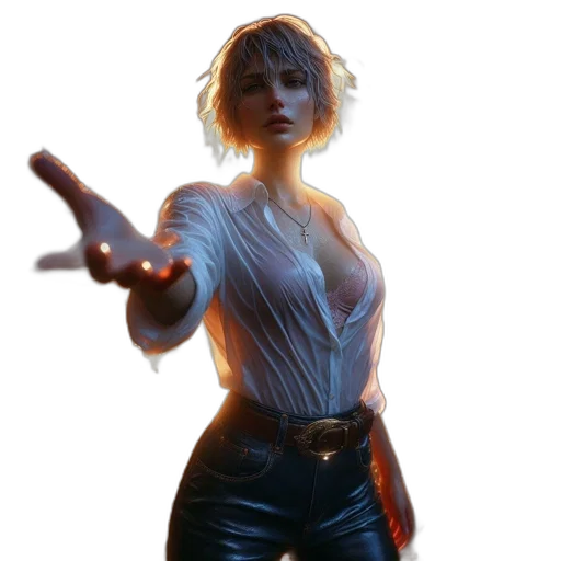 jacket, weapon, staff, face, concept art, 3d render, comic book art, fantasy art transparent PNG cut-out