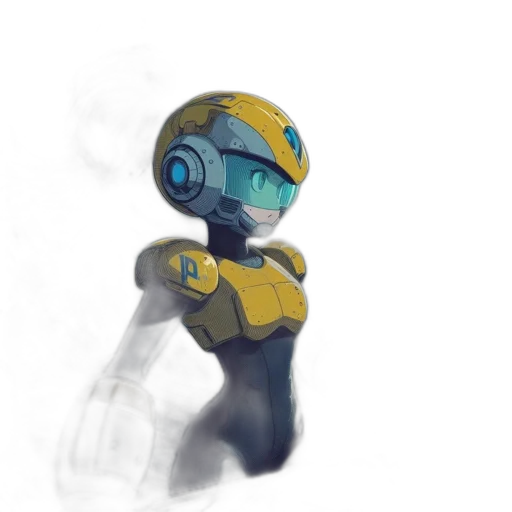 robot, staff, weapon, mask, concept art, 3d render, pixel art, fantasy art transparent PNG cut-out