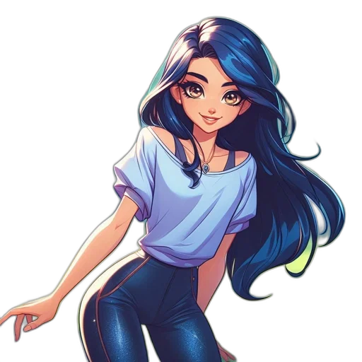 hair, staff, dress, cartoon, anime, fantasy art, concept art, blue transparent PNG cut-out