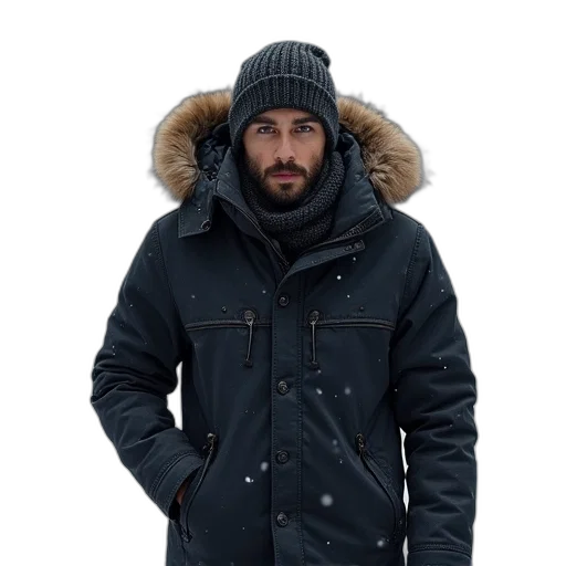 jacket, hat, mens, winter transparent PNG cut-out