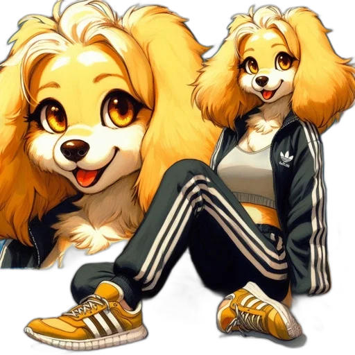 animal, jacket, concept art, pixel art, anime, cartoon, golden, anthropomorphic transparent PNG cut-out