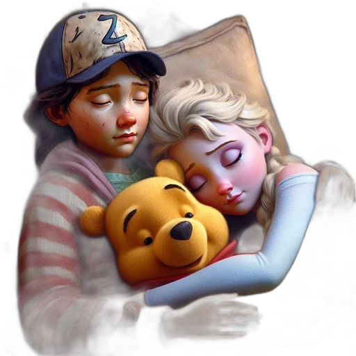 photorealistic, concept art, pixel art, oil painting, night, two, children, one transparent PNG cut-out