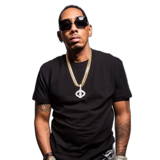man, sunglasses, black, t-shirt, gold, pendant, multiple, tattoos transparent PNG cut-out