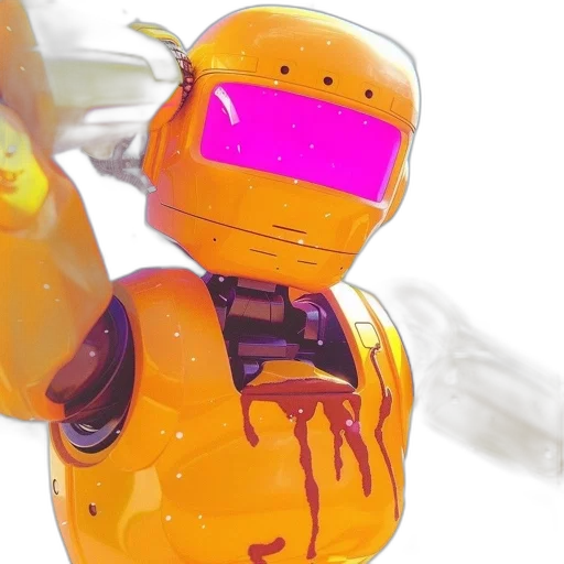 robot, weapon, concept art, 3d render, vaporwave, cyberpunk, golden, neon transparent PNG cut-out