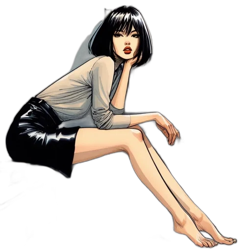 dress, comic book art, concept art, cartoon, photorealistic, monochrome, woman, short transparent PNG cut-out