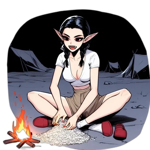 comic book art, fantasy art, concept art, cartoon, fire, night, outer space, elven transparent PNG cut-out