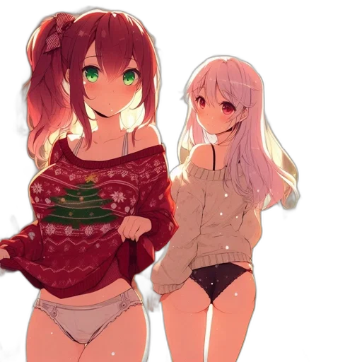 dress, pixel art, anime, concept art, watercolor, snow, red, green transparent PNG cut-out
