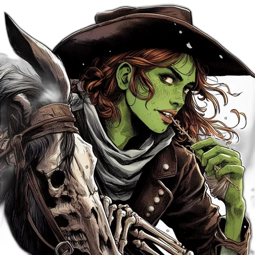 comic book art, fantasy art, concept art, unconventional, figure, characterized, green, skin transparent PNG cut-out