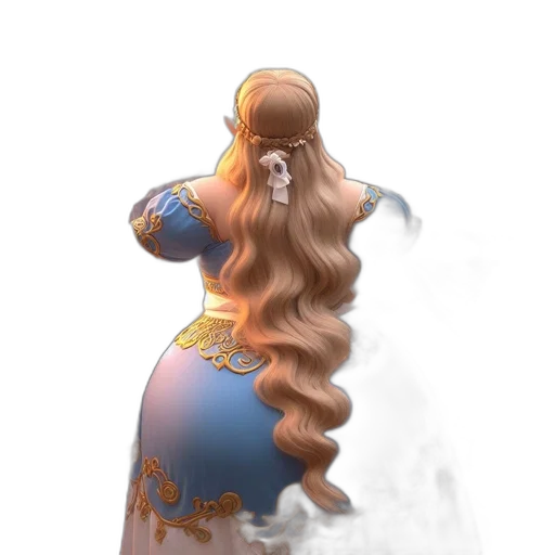 dress, hair, crown, staff, concept art, fantasy art, 3d render, pixel art transparent PNG cut-out