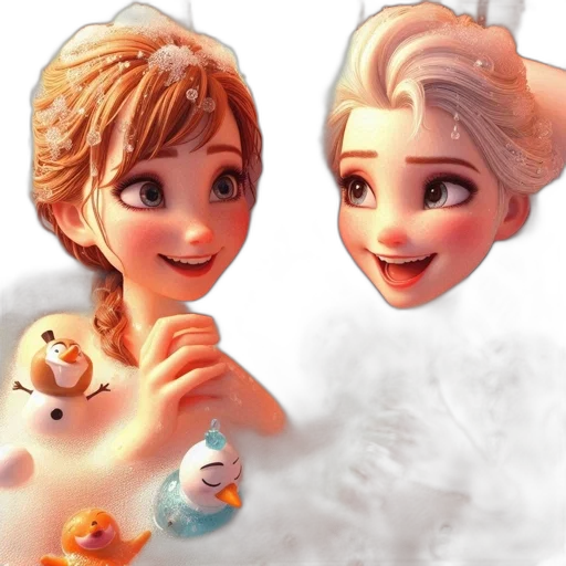 3d render, photorealistic, concept art, cartoon, snow, underwater, fire, two transparent PNG cut-out