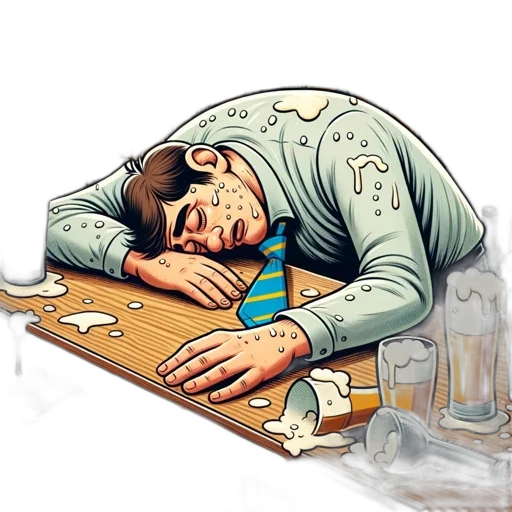 comic book art, concept art, photorealistic, cartoon, unconscious, man, possibly, bartender transparent PNG cut-out