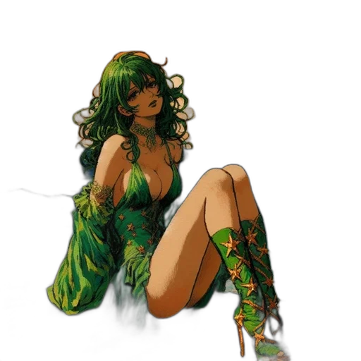 dress, comic book art, fantasy art, concept art, pixel art, green, earth tones, animated transparent PNG cut-out
