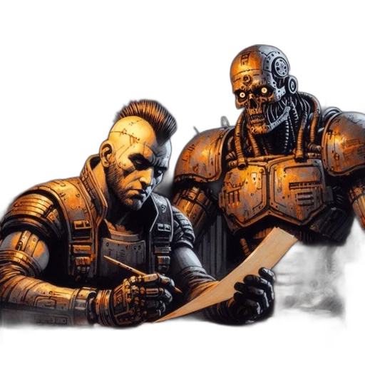 robot, weapon, concept art, cyberpunk, comic book art, fantasy art, outer space, fire transparent PNG cut-out