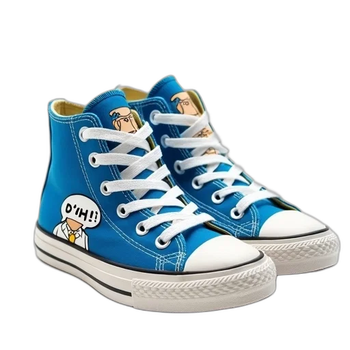 shoes, cartoon, 3d render, anime, photorealistic, blue, pair, high-top transparent PNG cut-out
