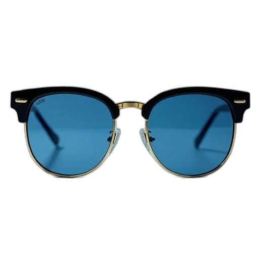 blue, pair, black-framed, glasses, blue-tinted, lenses, gold-colored, hinges transparent PNG cut-out