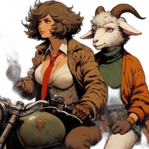 comic book art, concept art, fantasy art, earth tones, woman, goat-like, creature, latter transparent PNG cut-out
