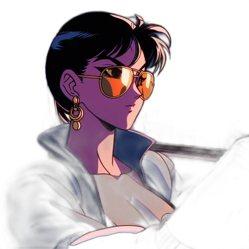 staff, jacket, weapon, face, vaporwave, cyberpunk, anime, concept art transparent PNG cut-out