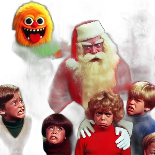 concept art, santa, claus, stands, sternly, amidst, four, children transparent PNG cut-out