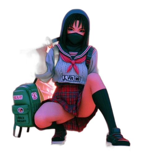jacket, robot, mask, creature, vaporwave, cyberpunk, concept art, anime transparent PNG cut-out